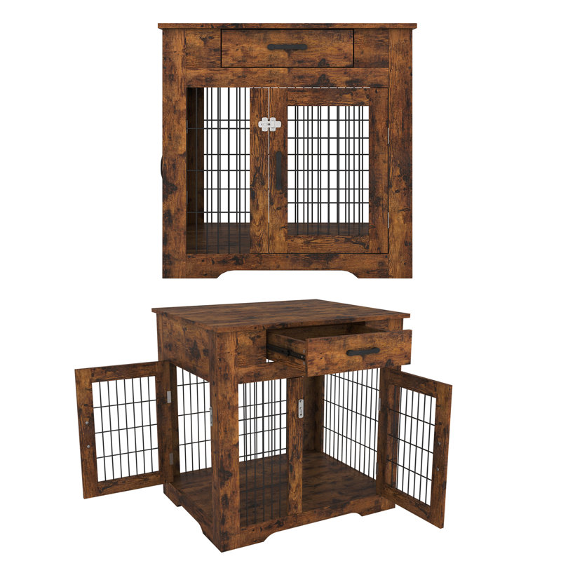 Tucker Murphy Pet™ Wooden Dog Crates Pet Crate Table With Drawer And Double Doors Dog House